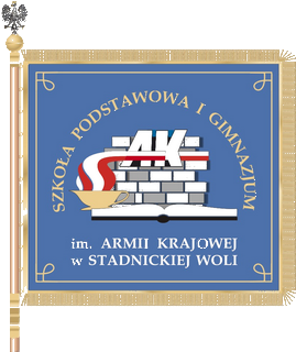 rewers sztandaru, logo Związku AK na otwartej książce, na niebieskim tle